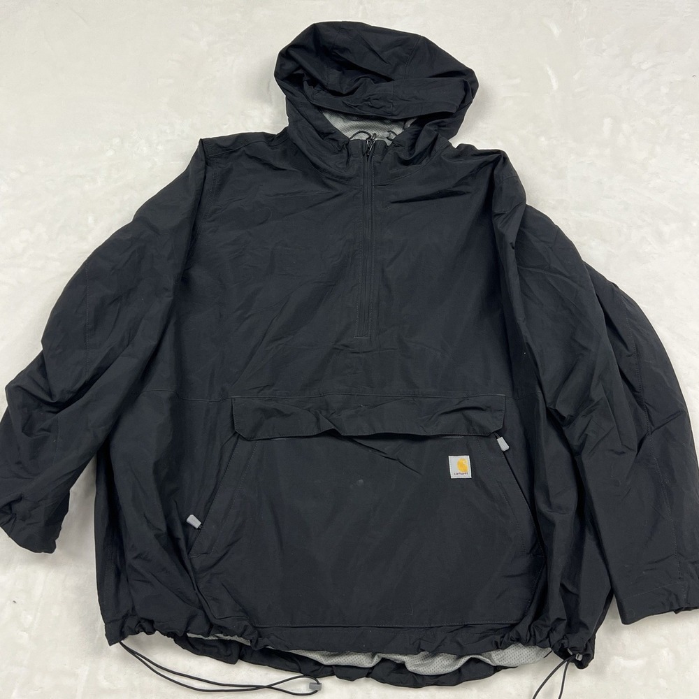 Carhartt Anorak Windbreaker Jacket womans 3X Black Quarter Zip Hooded Pullover